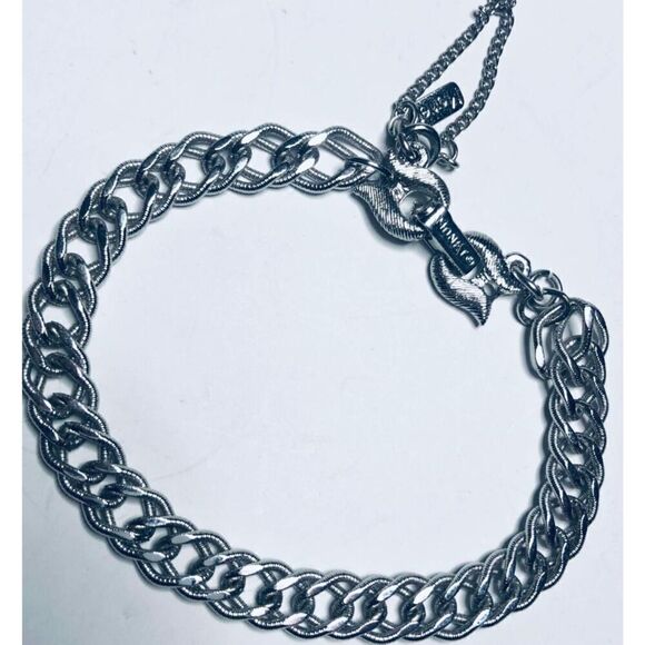 905 Monet vintage double link silver tone link  7.5" bracelet - Picture 1 of 2